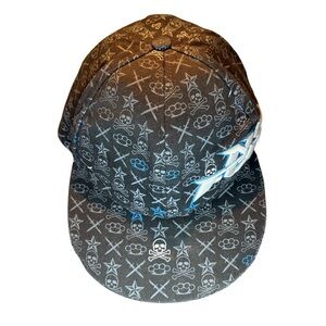 Jax/J x No Fear Skull Brass Knuckle Graphic Fitted Hat Black Streetwear Cap